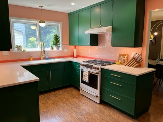 Emerald green painted custom kitchen