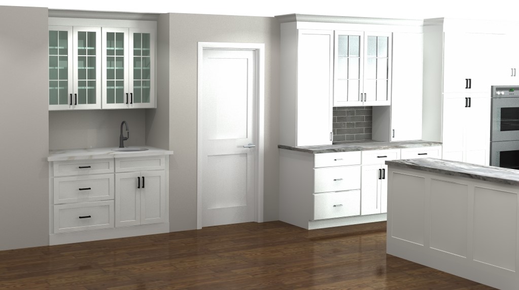 3D design rendering of a custom bar area